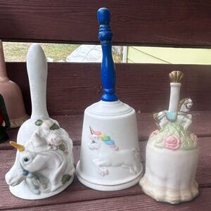 Set of Three Ceramic Unicorn Bells